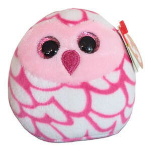 Ty Squish a Boo Pinky Owl 3" Plush Beanie Baby Keychain Clip
